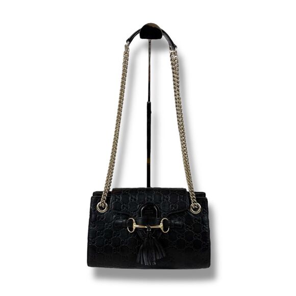 Gucci Chain Mini Shoulder Bag Emily Shima Leather Black 2way Tassel - Picture 12 of 12
